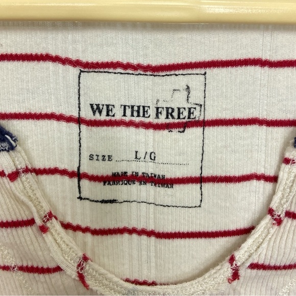 Free People We the Free striped cream and red free wheeling shirt size L - Picture 5 of 7